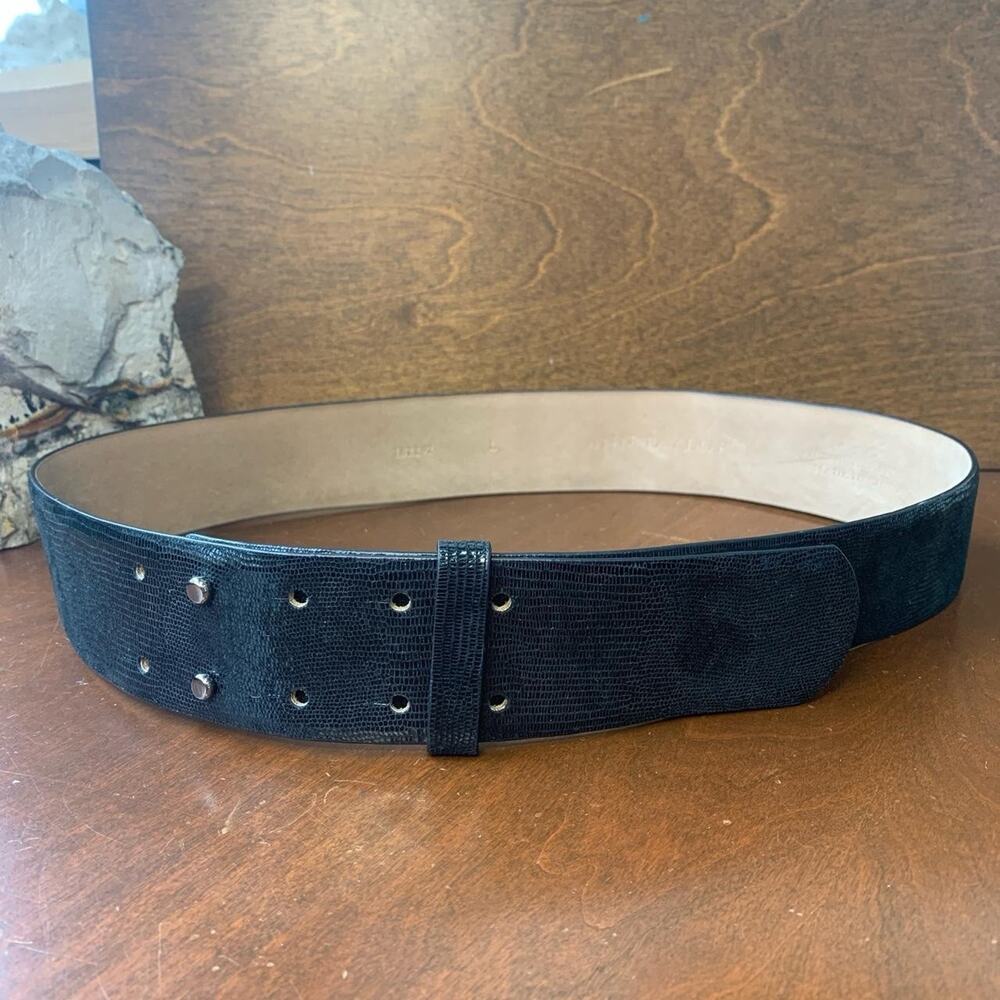Ann Taylor Black Leather Silver Stud Wide Corset Adjustable Flat Belt L